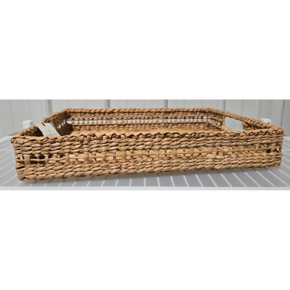 Hearth & Hand Natural Woven Rattan Structured Serving Tray w/ Handles 14" x 20" - Picture 1 of 9